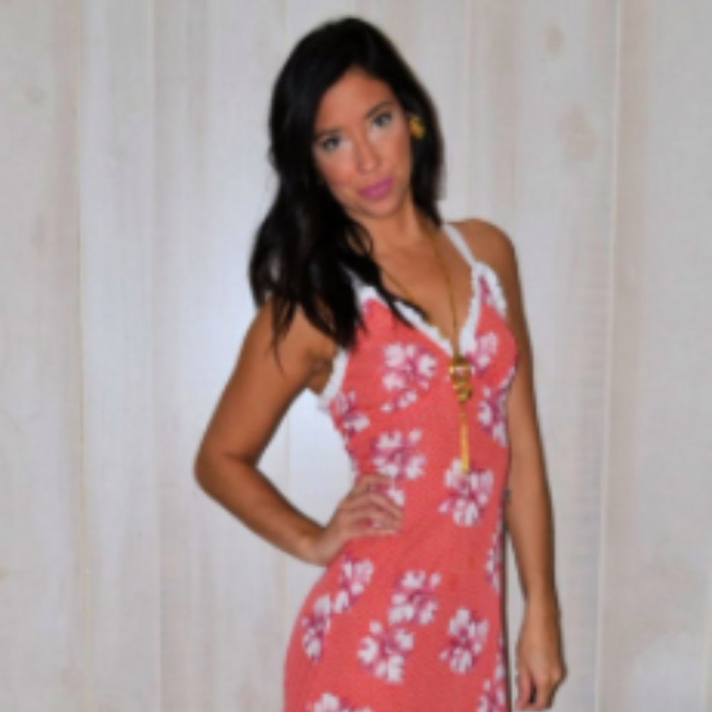 Red and White Floral Vintage Maxi Dress